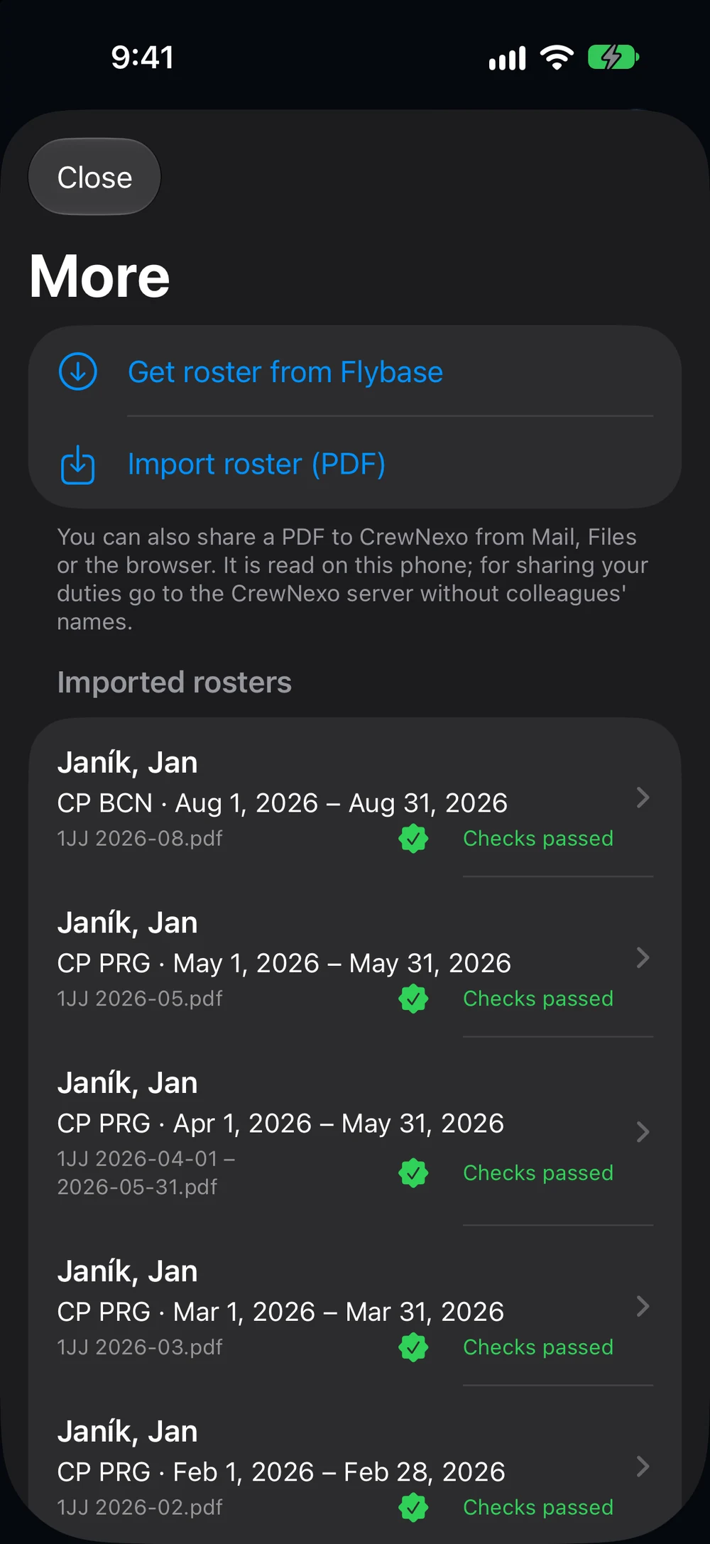 Dienstplan-Import mit PDF-Import und gespeicherten monatlichen Plänen