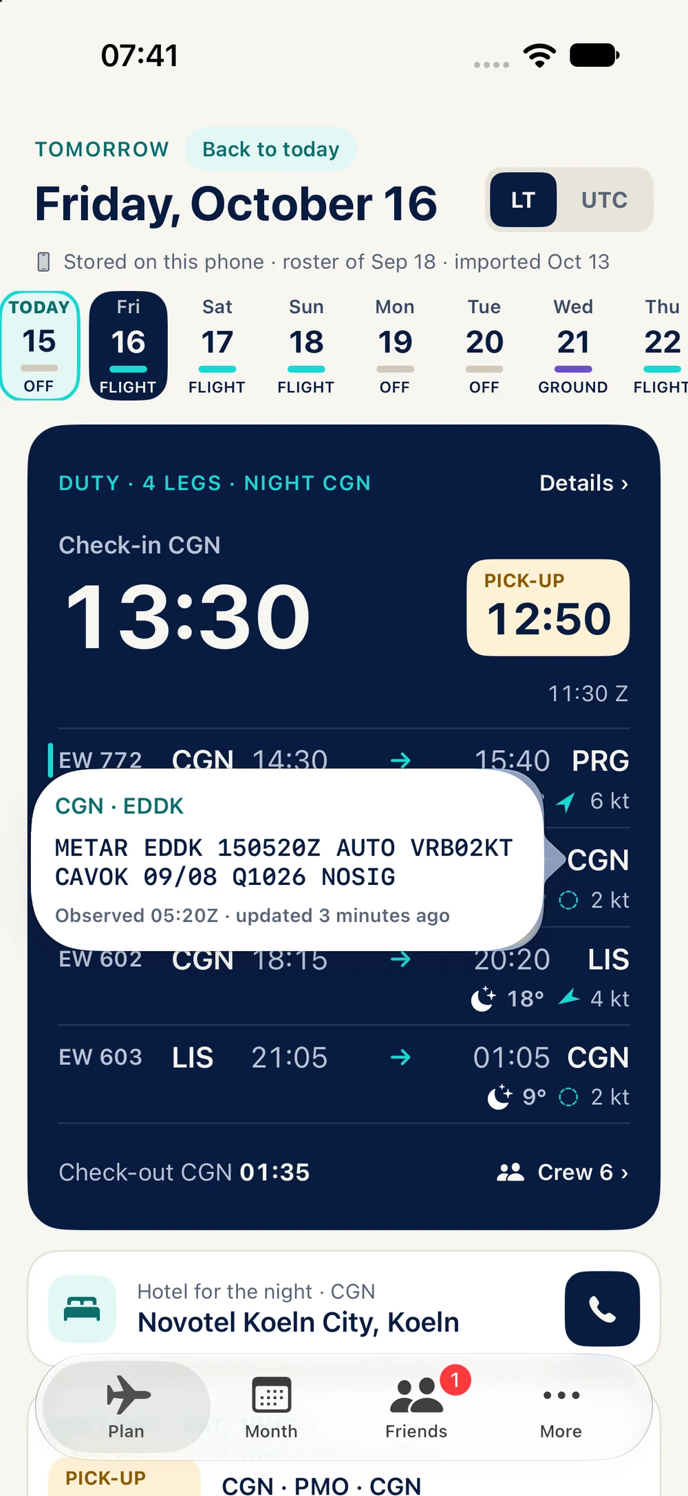 Flughafen-METAR mit Beobachtungszeit und Aktualisierung